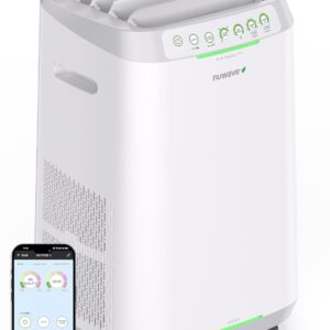 Nuwave OxyPure ZERO Smart Air Purifier, Large Area up to 2,002 Sq Ft, Dual 4-Stage Air Filtration, Adjustable 30°, 60°, 90° Vents, Washable & Reusable Filters for ZERO Waste & Replacements, White